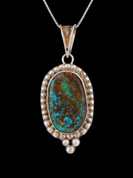 Estate Southwest Jewelry Sterling Silver Natural Turquoise Pendant - PuebloDirect.com