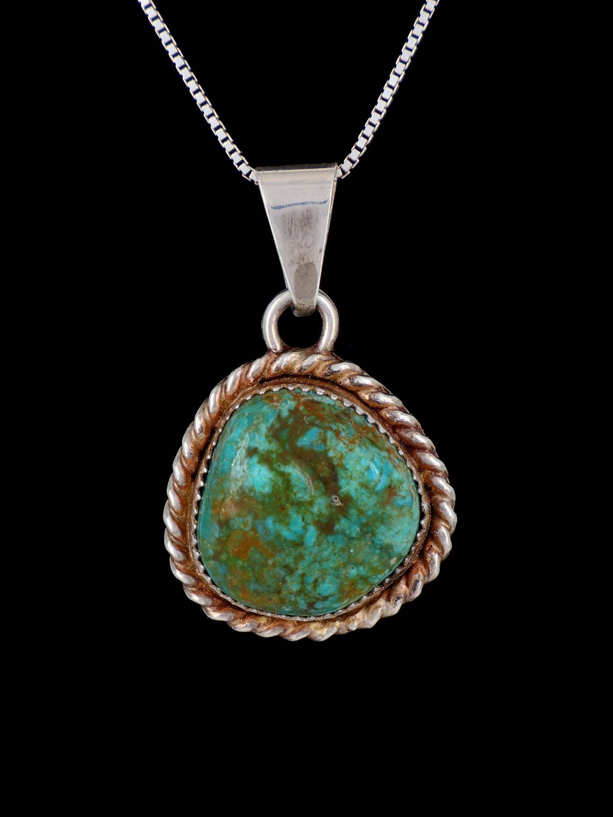 Estate Southwest Jewelry Sterling Silver Natural Turquoise Pendant - PuebloDirect.com
