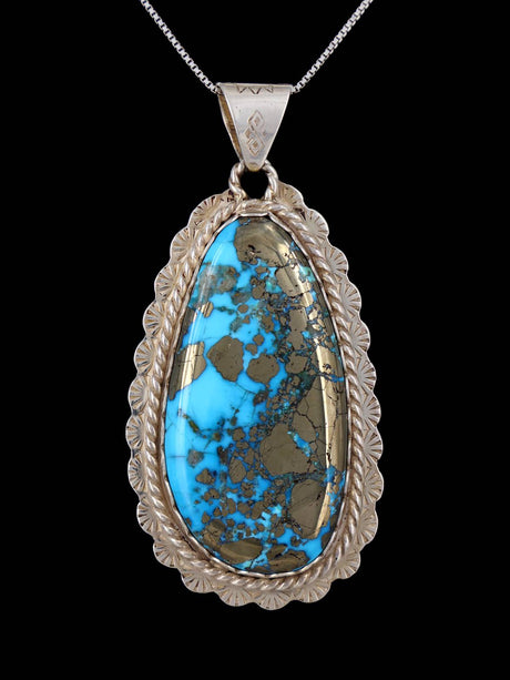 Estate Southwest Jewelry Sterling Silver Natural P Blue Turquoise Pendant - PuebloDirect.com