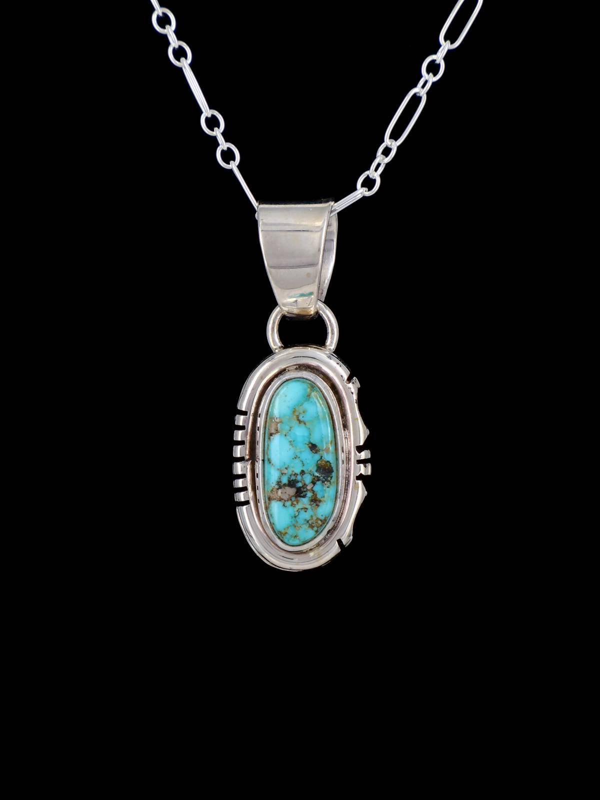 Native American Jewelry Sterling Silver Dry Creek Turquoise Pendant - PuebloDirect.com