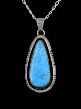 Native American Jewelry Sterling Silver Kingman Turquoise Pendant - PuebloDirect.com