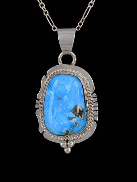 Native American Jewelry Sterling Silver Kingman Turquoise Pendant - PuebloDirect.com
