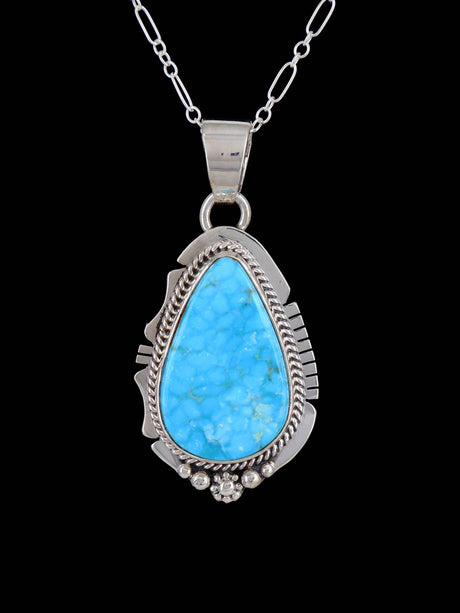 Native American Jewelry Sterling Silver Kingman Turquoise Pendant - PuebloDirect.com