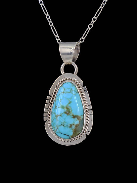 Native American Jewelry Sterling Silver #8 Turquoise Pendant - PuebloDirect.com