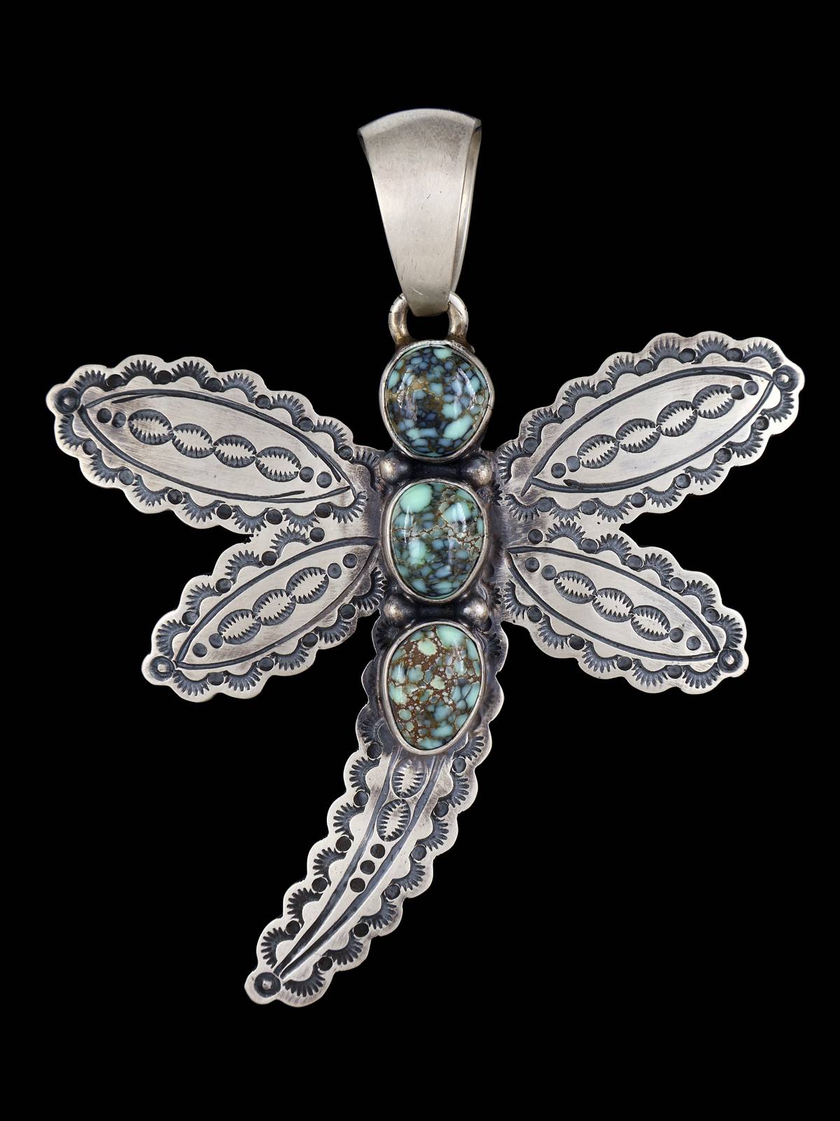 Native American Jewelry Natural Poseidon Variscite Dragonfly Pendant - PuebloDirect.com
