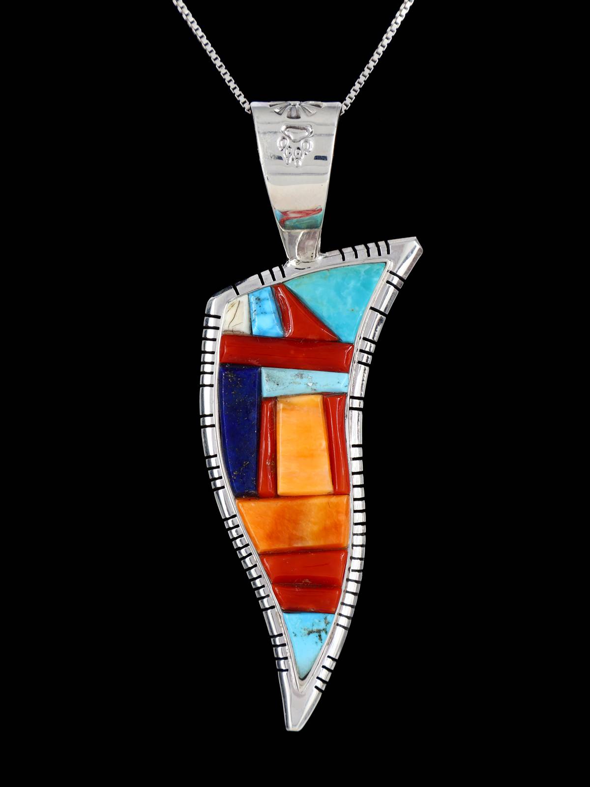 Navajo Cobblestone Inlay Multistone Sterling Silver Pendant - PuebloDirect.com