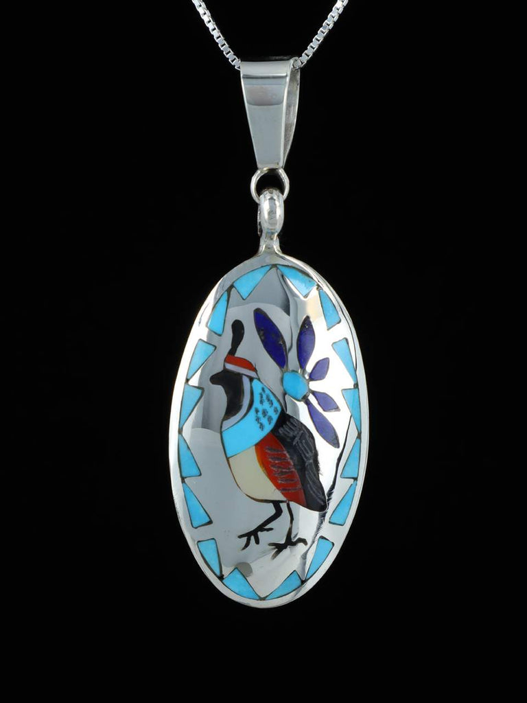Native American Jewelry Quail Inlay Pendant - PuebloDirect.com