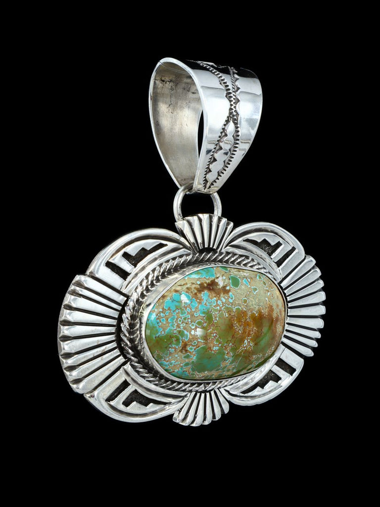 Native American Natural Carico Lake Turquoise Sterling Silver Pendant - PuebloDirect.com