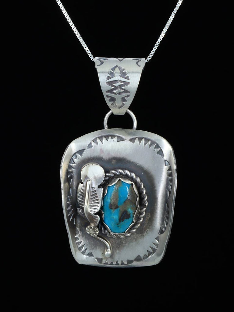 Navajo Necklace Sterling Silver Turquoise Cowboy Hat Pendant - PuebloDirect.com