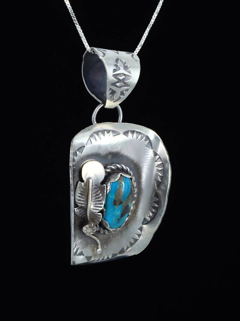 Navajo Necklace Sterling Silver Turquoise Cowboy Hat Pendant - PuebloDirect.com