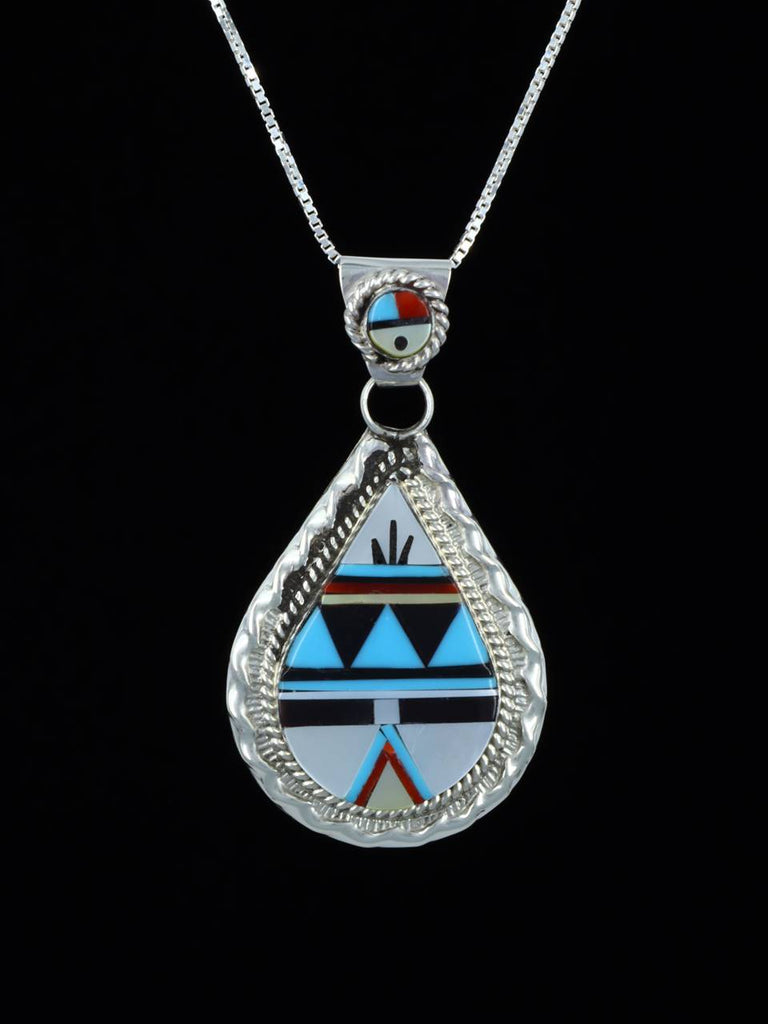 Mother of Pearl Inlay Sterling Silver Zuni Sunface Pendant - PuebloDirect.com