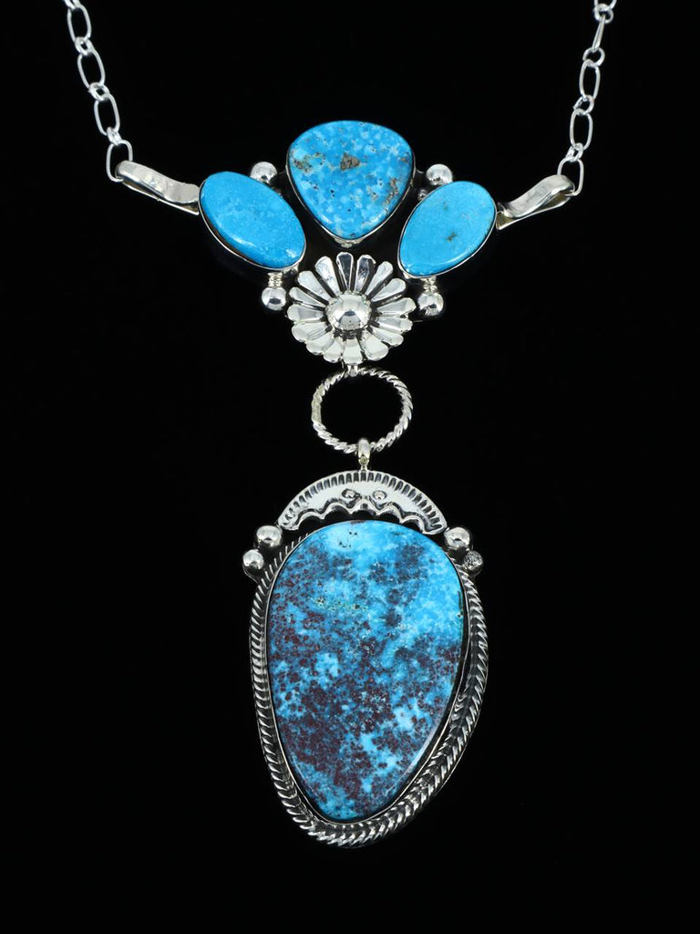 Native American Sterling Silver Turquoise Sculpted Necklace - PuebloDirect.com