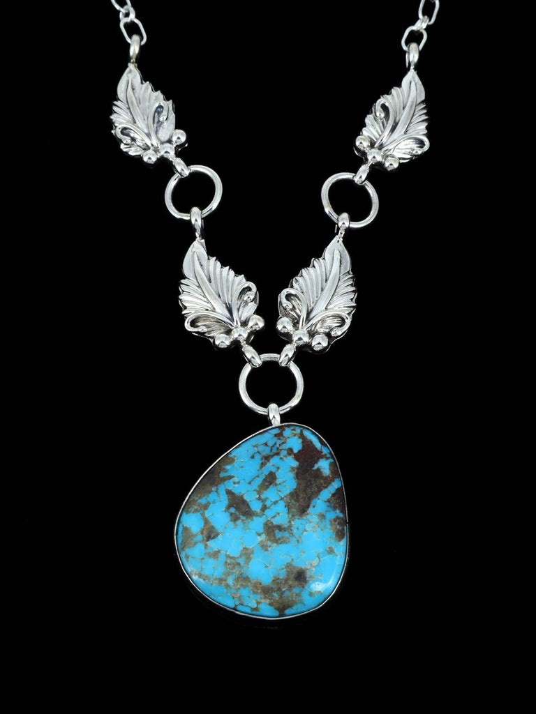 Native American Sterling Silver Turquoise Leaf Necklace - PuebloDirect.com