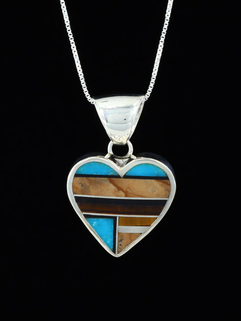 Navajo Turquoise and Jasper Heart Inlay Pendant - PuebloDirect.com