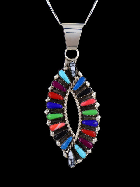 Multi Stone Needlepoint Sterling Silver Pendant - PuebloDirect.com