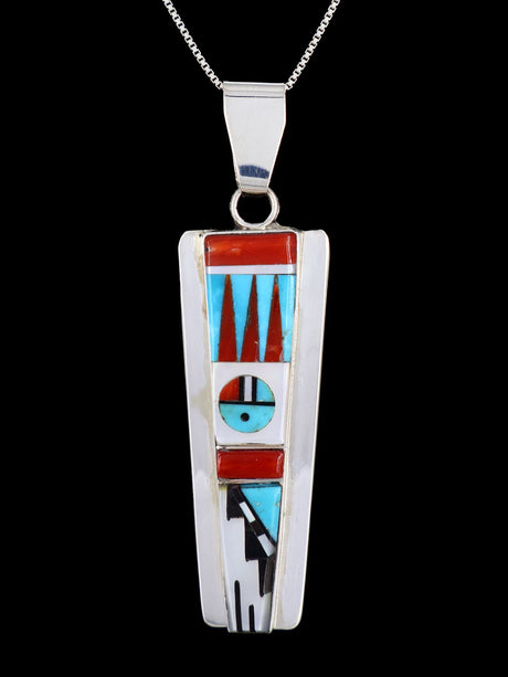 Native American Jewelry Sterling Silver Zuni Inlay Sunface Pendant - PuebloDirect.com