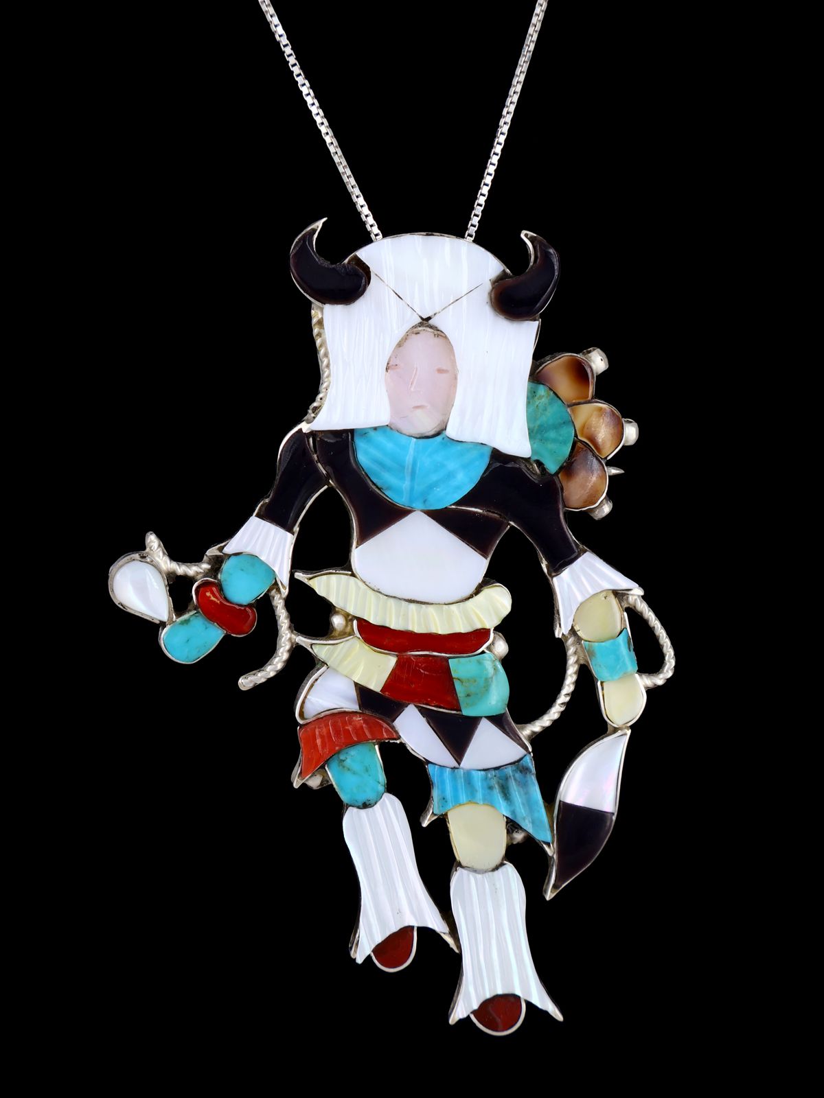 Zuni Inlay Buffalo Dancer Pin/Pendant - PuebloDirect.com