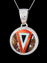 Navajo Multistone Sterling Silver Inlay Round Pendant - PuebloDirect.com