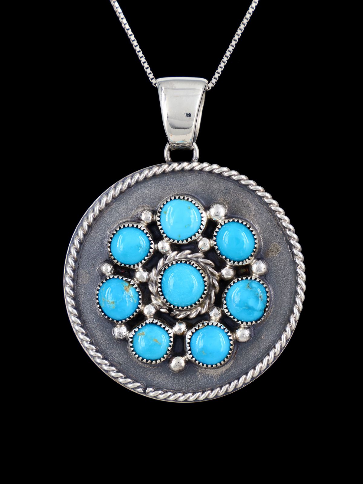 Navajo Sleeping Beauty Turquoise Sterling Silver Cluster Pendant - PuebloDirect.com