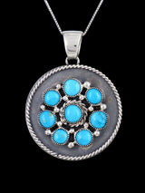 Navajo Sleeping Beauty Turquoise Sterling Silver Cluster Pendant - PuebloDirect.com
