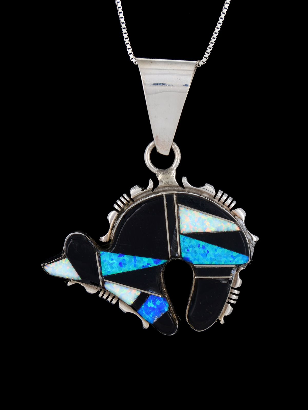 Navajo Onyx and Opalite Mosaic Inlay Bear Pendant - PuebloDirect.com