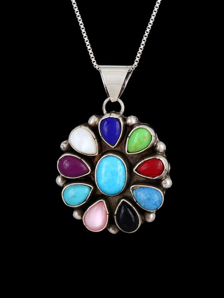 Navajo Sterling Silver Multi Stone Cluster Pendant - PuebloDirect.com
