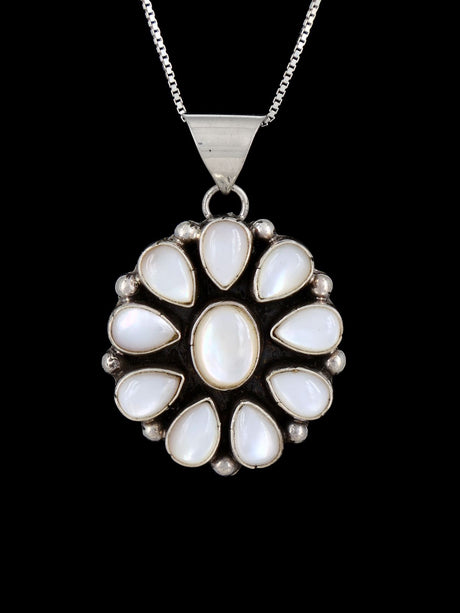 Navajo Sterling Silver Mother of Pearl Cluster Pendant - PuebloDirect.com