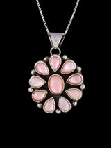 Navajo Sterling Silver Pink Shell Cluster Pendant - PuebloDirect.com