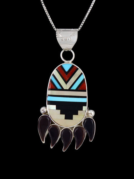 Bear Paw Sterling Silver Zuni Inlay Pendant - PuebloDirect.com