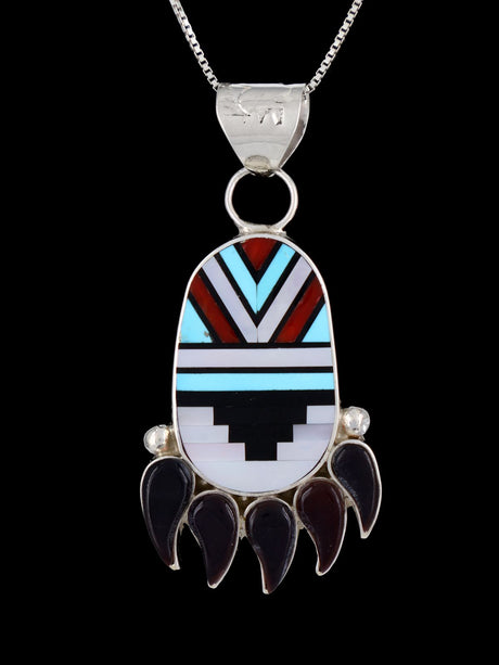 Bear Paw Sterling Silver Zuni Inlay Pendant - PuebloDirect.com
