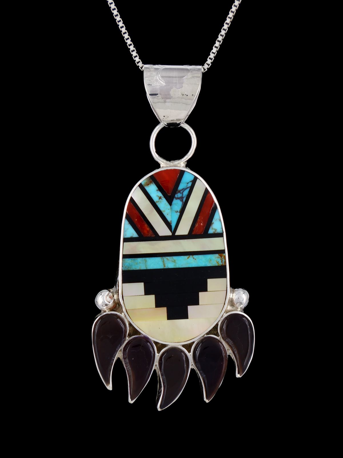 Bear Paw Sterling Silver Zuni Inlay Pendant - PuebloDirect.com