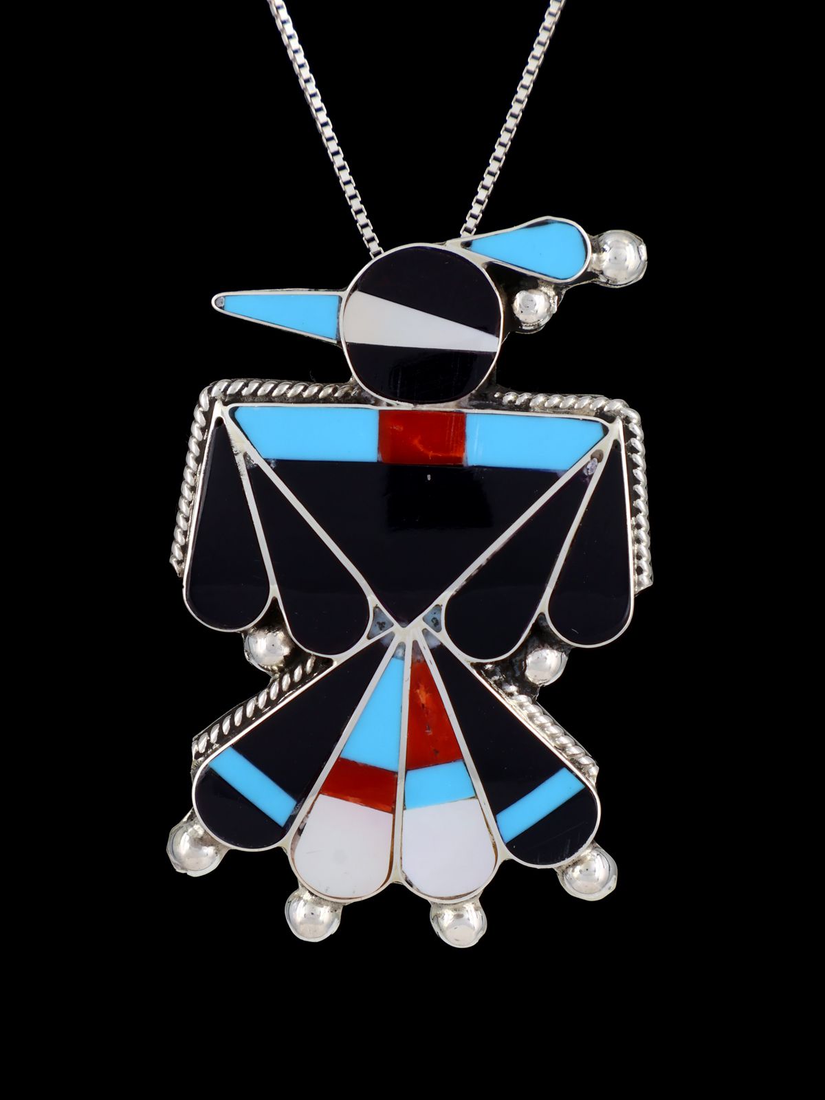 Sterling Silver Zuni Inlay Thunderbird Pin Pendant - PuebloDirect.com