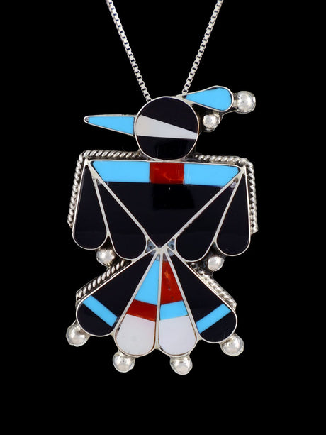 Sterling Silver Zuni Inlay Thunderbird Pin Pendant - PuebloDirect.com