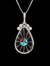 Native American Jewelry Zuni Inlay Sunface Pendant - PuebloDirect.com
