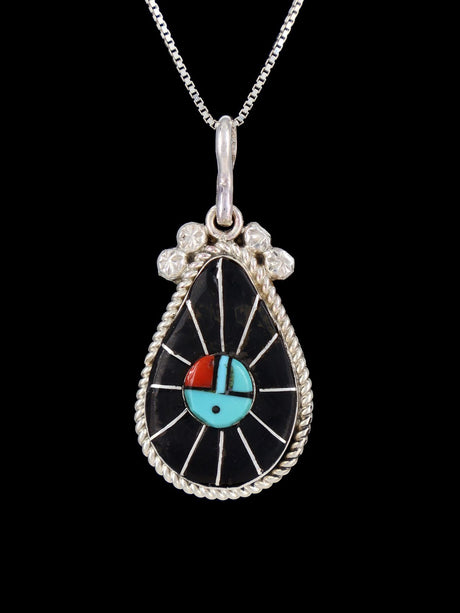 Native American Jewelry Zuni Inlay Sunface Pendant - PuebloDirect.com