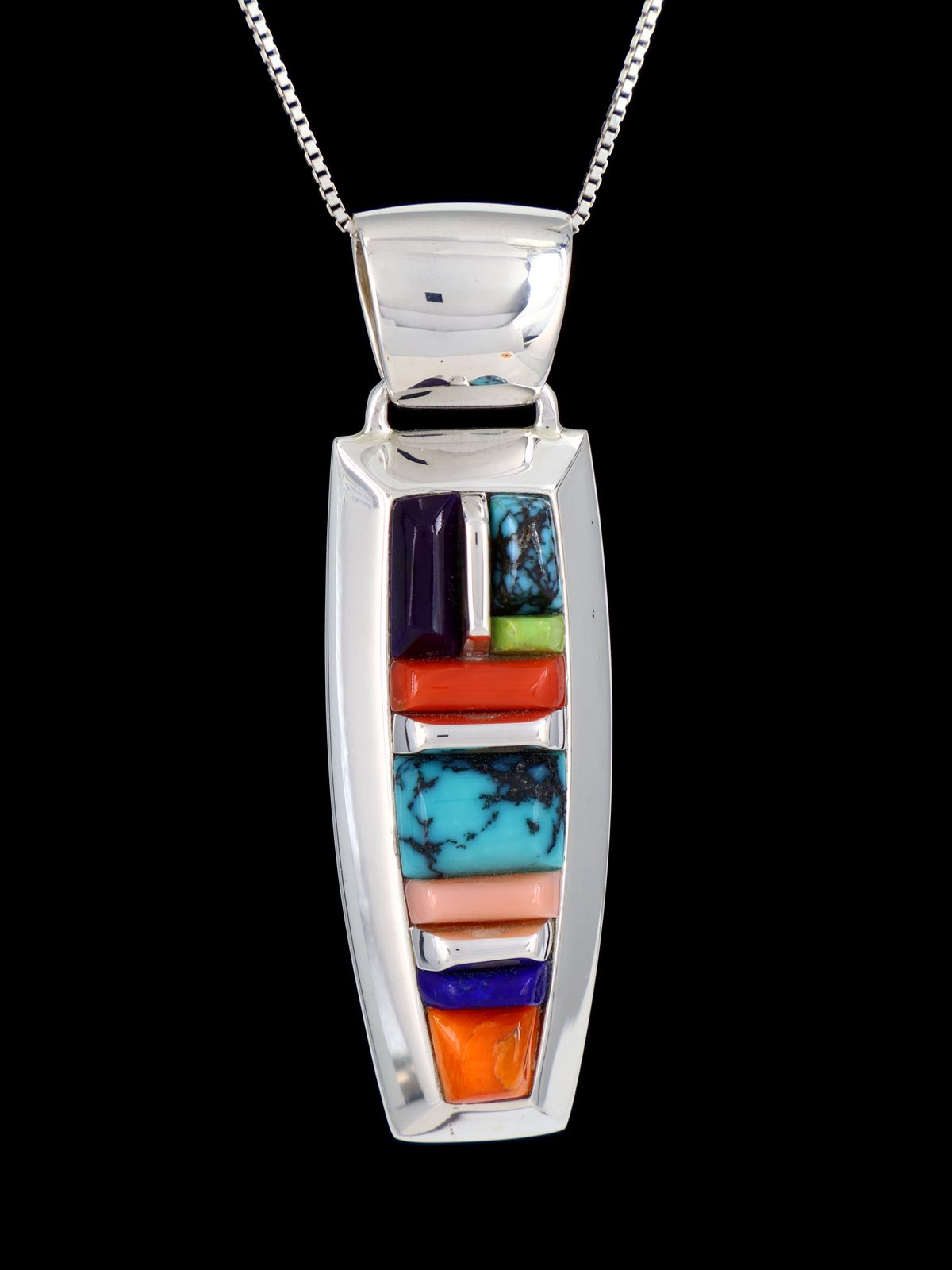 Multistone Navajo Cobblestone Inlay Sterling Silver Pendant - PuebloDirect.com