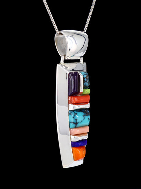 Multistone Navajo Cobblestone Inlay Sterling Silver Pendant - PuebloDirect.com