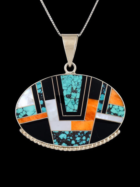 Estate Multistone Inlay Sterling Silver Pendant - PuebloDirect.com