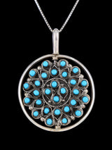 Coral and Turquoise Cluster Sterling Silver Zuni Reversible Spinner Pendant - PuebloDirect.com