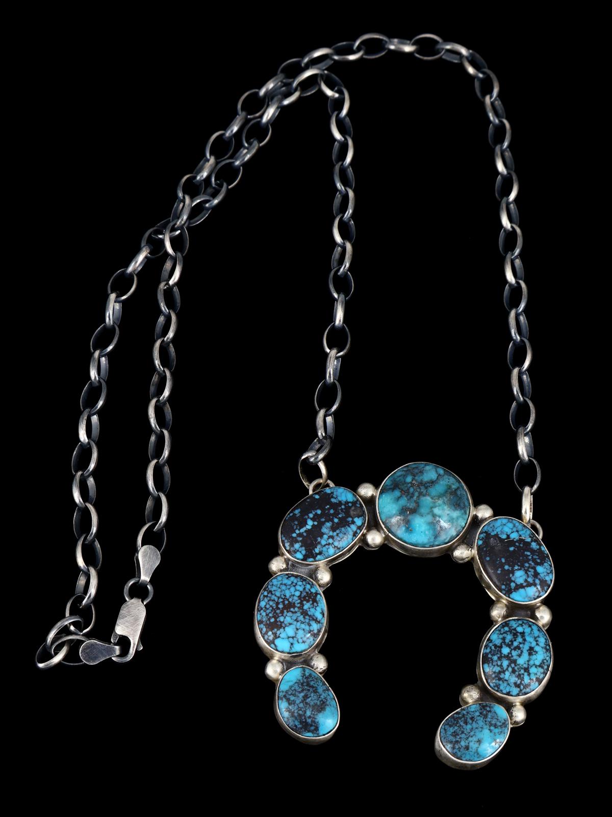 Native American Sterling Silver Turquoise Naja Necklace - PuebloDirect.com