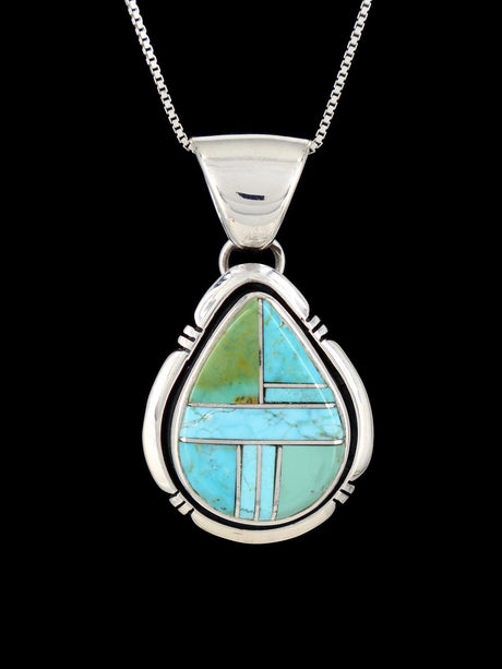 Navajo Mosaic Inlay Turquoise Sterling Silver Pendant - PuebloDirect.com
