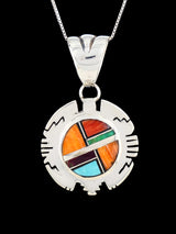 Navajo Sterling Silver Spiny Oyster and Turquoise Inlay Pendant - PuebloDirect.com