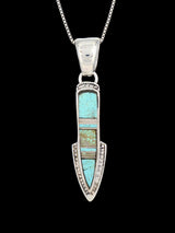 Navajo Mosaic Inlay Turquoise Sterling Silver Arrow Pendant - PuebloDirect.com