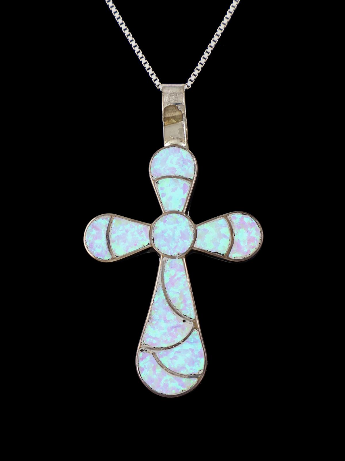 Sterling Silver Zuni Opalite Cross Pendant - PuebloDirect.com