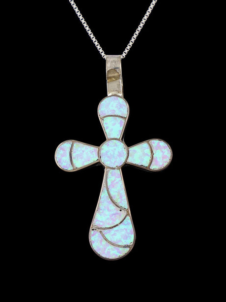 Sterling Silver Zuni Opalite Cross Pendant - PuebloDirect.com