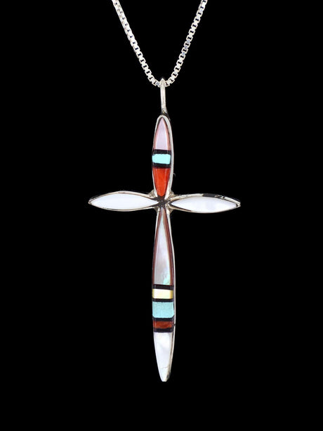 Sterling Silver Zuni Inlay Cross Pendant - PuebloDirect.com