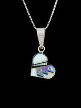 Navajo Sterling Silver Opalite Heart Inlay Pendant - PuebloDirect.com