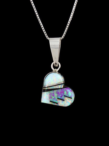 Navajo Sterling Silver Opalite Heart Inlay Pendant - PuebloDirect.com