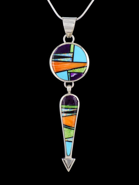 Native American Spiny Oyster and Turquoise Inlay Pendant - PuebloDirect.com