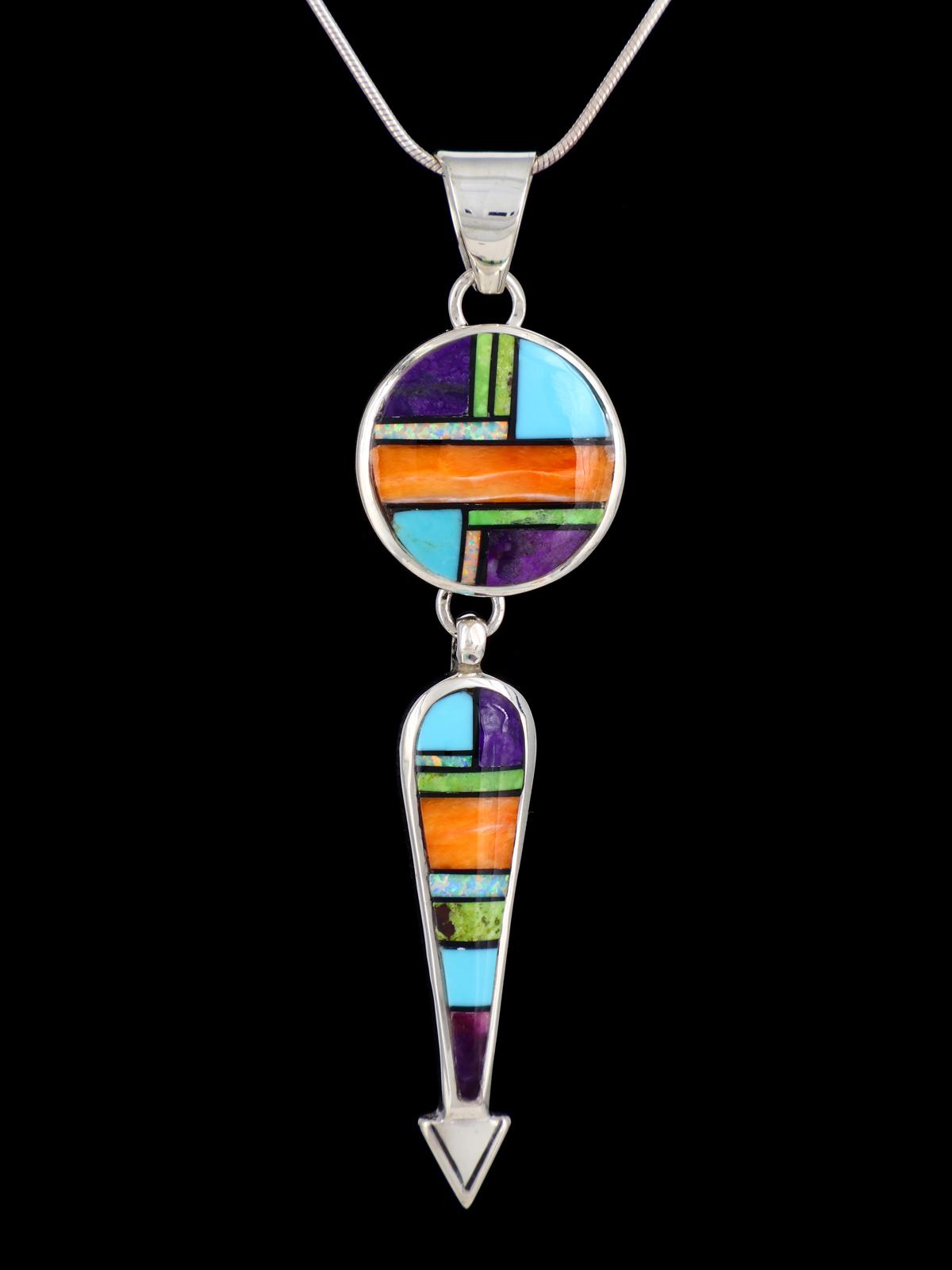 Native American Spiny Oyster and Turquoise Inlay Pendant - PuebloDirect.com